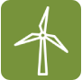 Turbina eólica sobre fondo verde